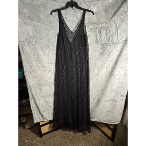 Black Floral Lace V-Neck Maxi Dress Sheer Sleeveless Cover Up Long Gown sm?